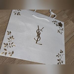 Ysl Gold Logo YVES Saint Laurent White & Gold Gift Shopping Bag 13in ×11in × 5in